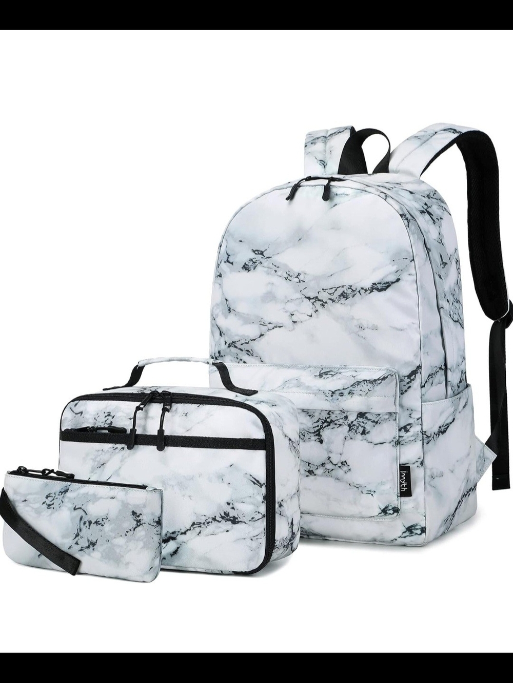 Amazon Essentials White Marble Print 3-Piece Backpack Set